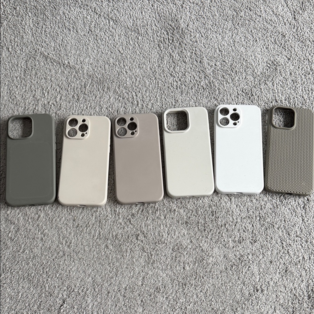 6 PACK- APPLE iPhone 15 Pro Plus Premium Phone Case Set - Gray, Beige, White